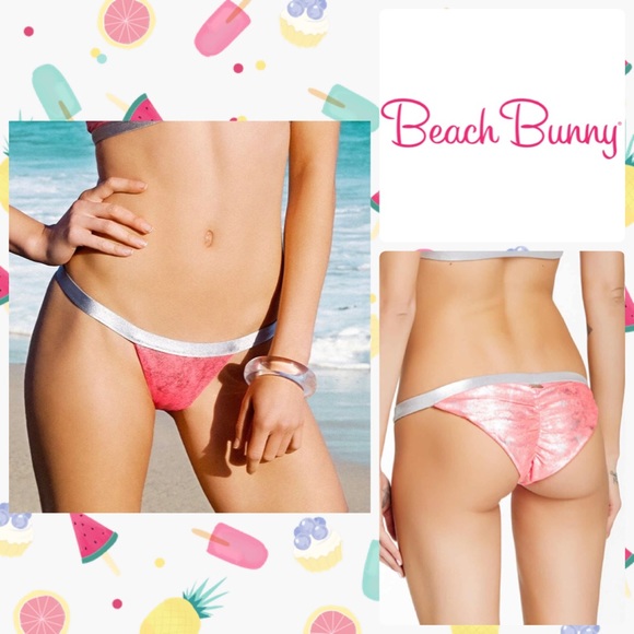 BEACH BUNNY | Neon Pink and Metallic Silver Galaxy Cheeky Bikini Bottom NWT - Picture 4 of 4